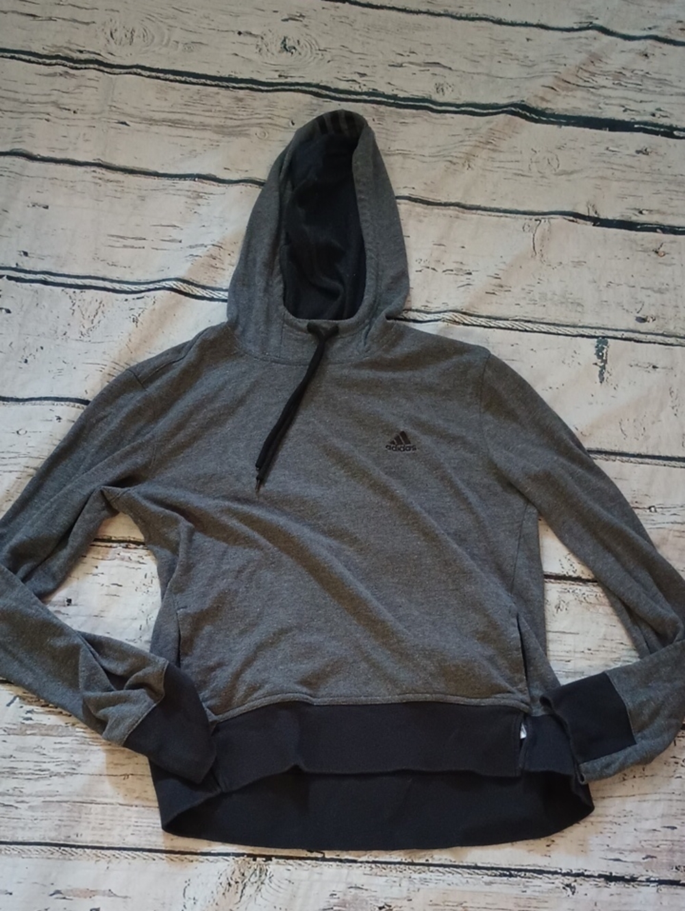 Adidas Black Gray Pullover Hoodie Sweatshirt S